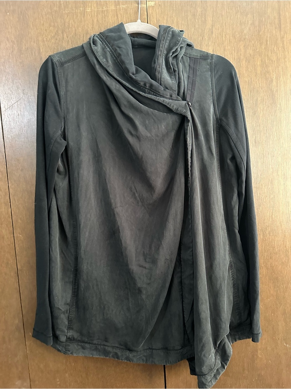 Lululemon Blissed Out Wrap Black Asymmetrical Hooded Sweater Size 6 - Picture 7 of 14